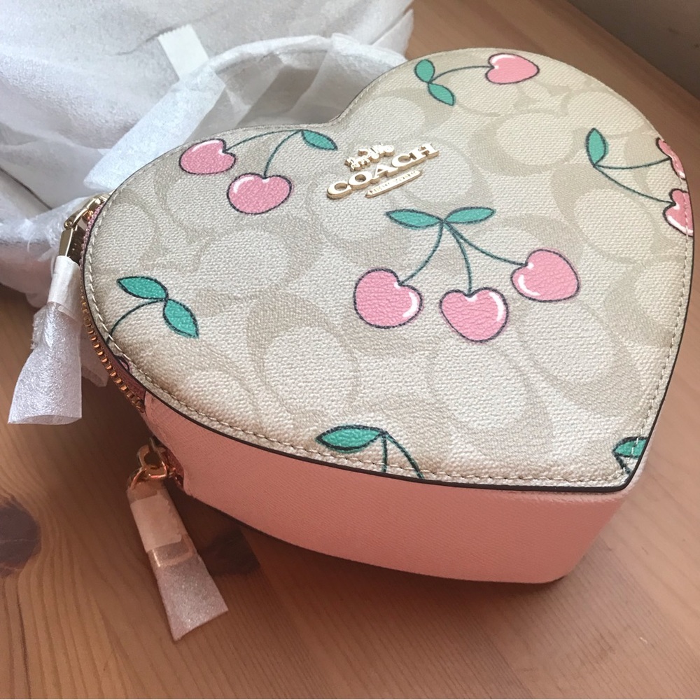 🍒❤️ Heart Crossbody In Signature Canvas With Heart Cherry Print - Picture 5 of 16